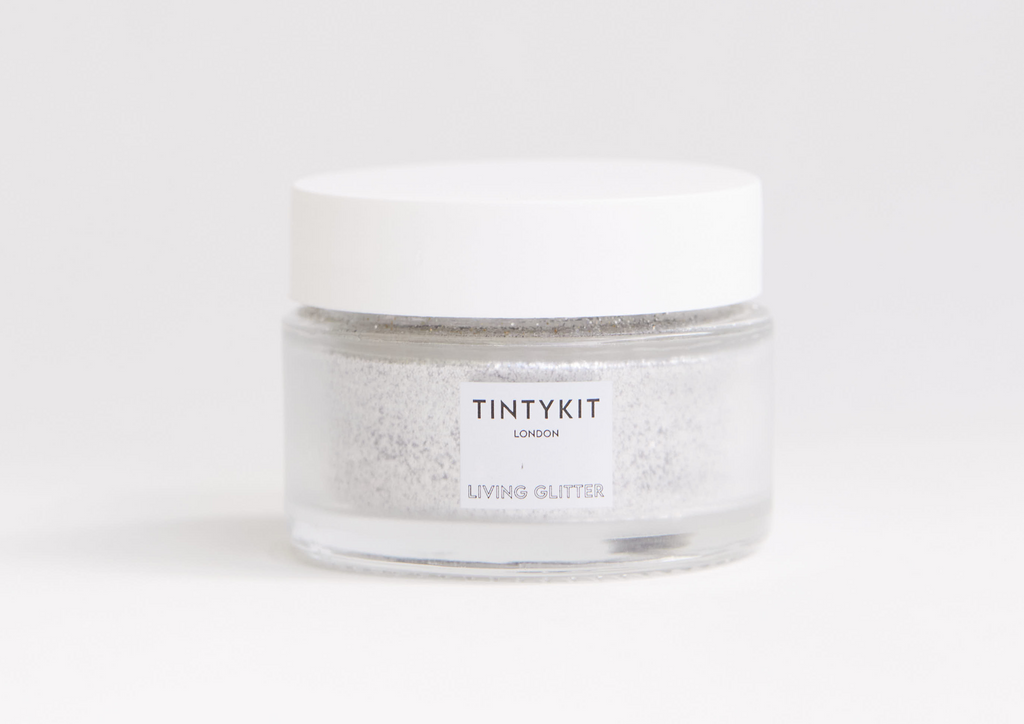 Product image of TINTYKIT LIVING GLITTER biodegradable glitter. Product variant: Silver Sea Sparkle. Front view.